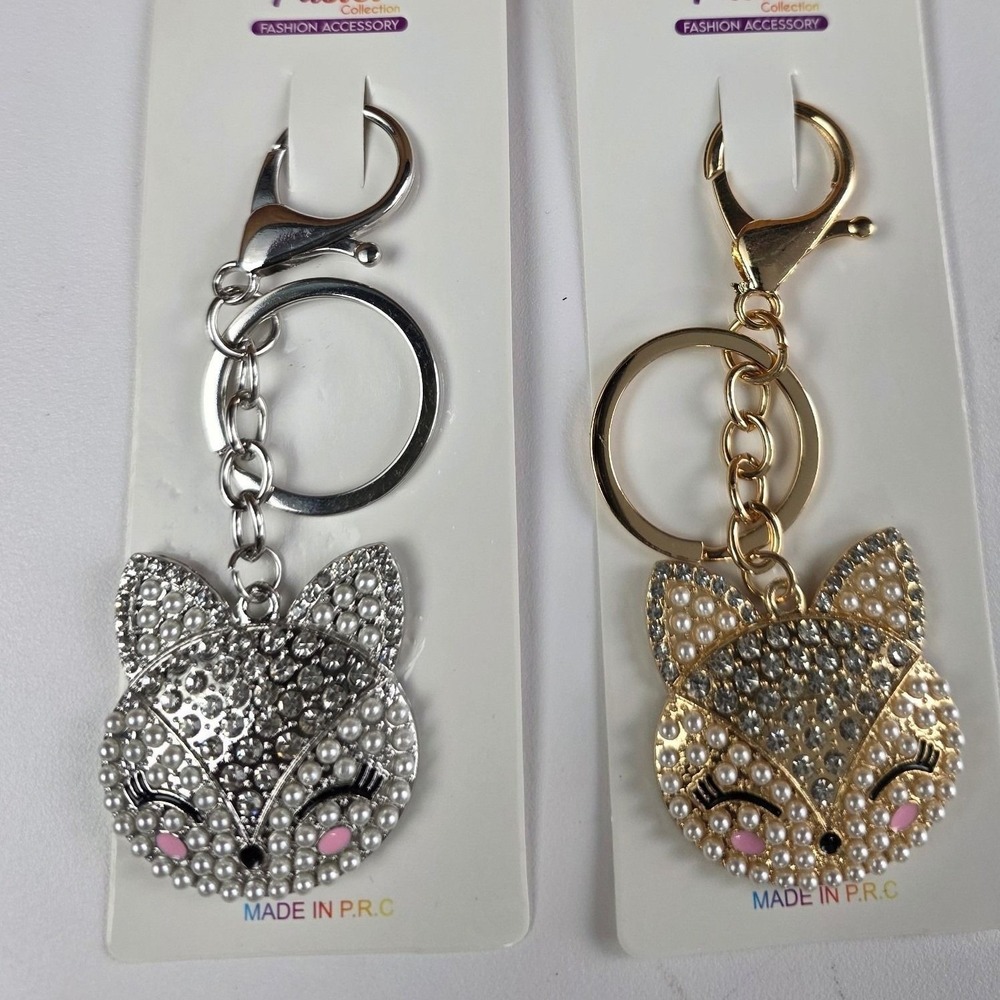Pastel Collection Fox Bag Charm Key Chain OS Gold Silver NEW Pearl Rhinestone